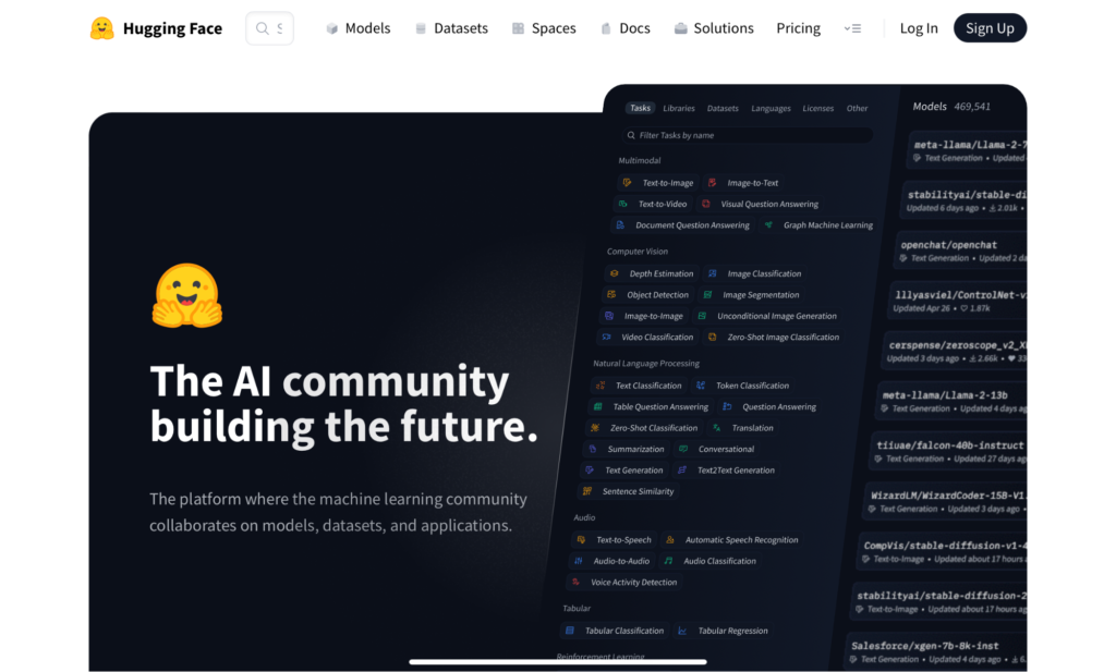 Hugging Face homepage